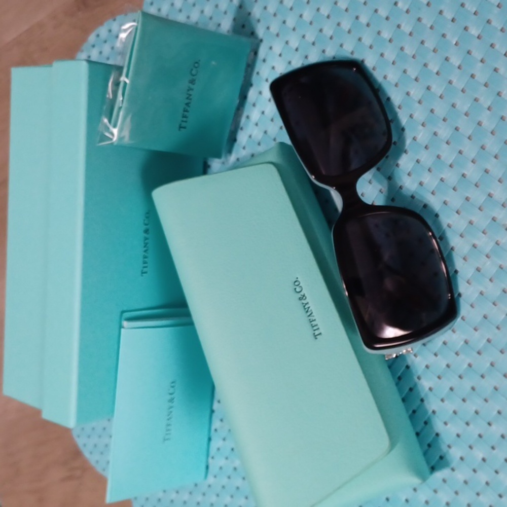 Tiffany and Company Large Square Sunglasses With Butterfly Crystals On The Side.